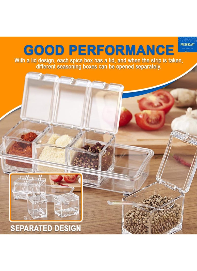 FreshDcart - FreshDcart Fdca389 Transparent 4 Grid Acrylic Spice Box | Seasoning Box | Spice Kit With Serving Spoons For Spice Pepper Salt Masala Kitchen (Pack Of 1 Transparent), Beige - Image 1