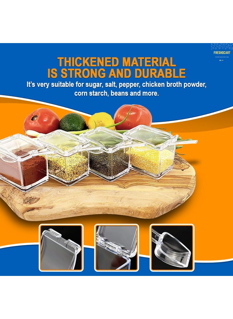 FreshDcart - FreshDcart Fdca389 Transparent 4 Grid Acrylic Spice Box | Seasoning Box | Spice Kit With Serving Spoons For Spice Pepper Salt Masala Kitchen (Pack Of 1 Transparent), Beige - Image 1