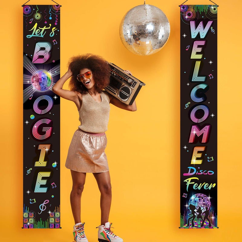 Blulu 70s 80s Party Decoration 90s 80s Banner I Love 1980s Backdrops Back to The 1980s 1970s Hanging Porch Signs for Wall Door Decor Hip Hop Rock Neon Disco 90s Birthday Party Supplies(70s Disco Fever) - Image 2