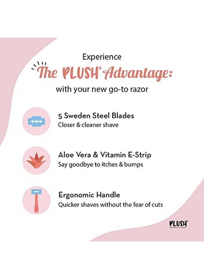Plush 5Blade Body Razor For Women With Aloe Vera Lubricating Strip For Hair Removal ; Swedenmade Stainless Steel Blades ; Irritation Free Easy & Safe No Bumps Cuts For All Skin Type ; Prevent Razors Burn  - Image 4