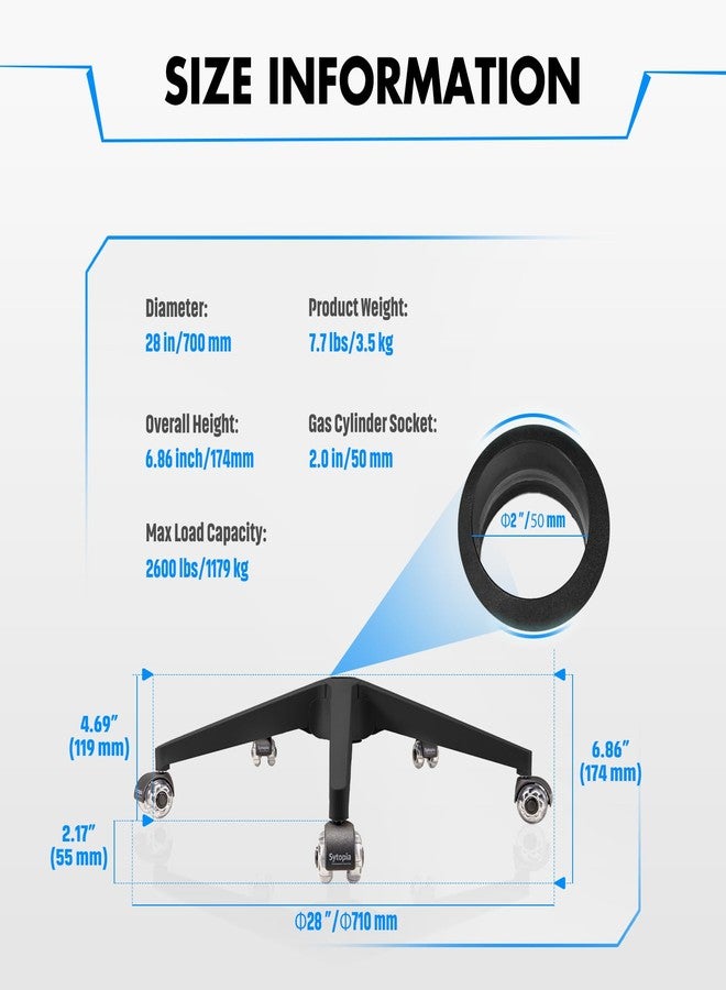 Sytopia 28" Office Chair Base Replacement with Wheels (Set of 5), 2600 lbs Heavy Duty Gaming Desk Chair Base, Smooth & Quiet Casters, Black - Image 2