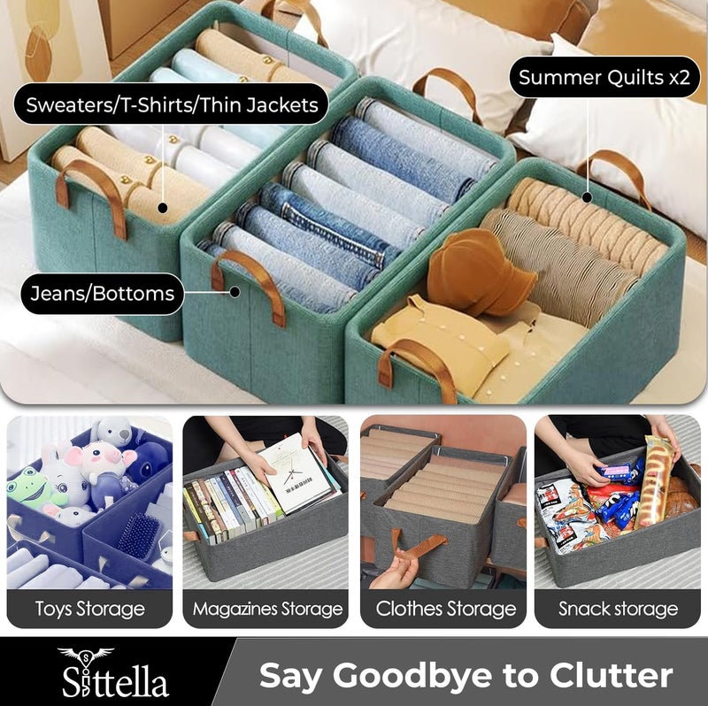 SITTELLA® Pack of 6 Foldable Wardrobe Organizer with Durable Handle, Stuff Storage Box Closet Drawer Organizers for Clothes, Toys, Blanket etc. (Green) - Image 5