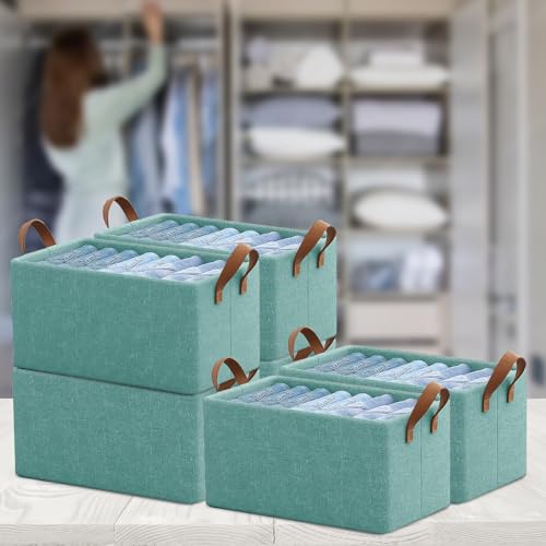 SITTELLA® Pack of 6 Foldable Wardrobe Organizer with Durable Handle, Stuff Storage Box Closet Drawer Organizers for Clothes, Toys, Blanket etc. (Green) - Image 1