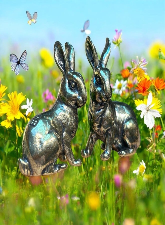 DMtse Brass Set of 2 Rabbit Left and Right Statue Figurines for Animal Sculpture Lover Decor Collectibles Lovely Gift - Image 2