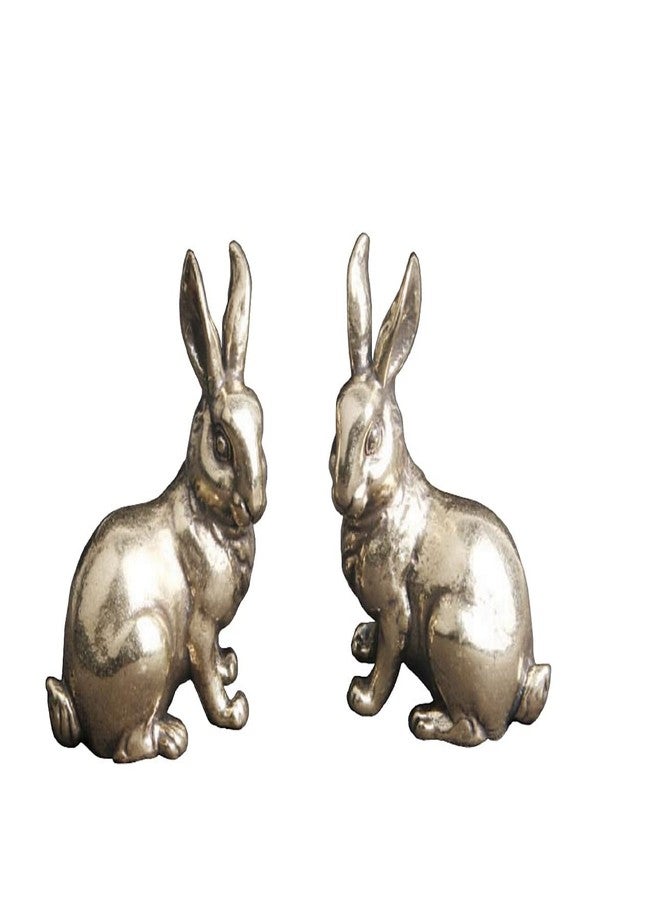 DMtse Brass Set of 2 Rabbit Left and Right Statue Figurines for Animal Sculpture Lover Decor Collectibles Lovely Gift - Image 1
