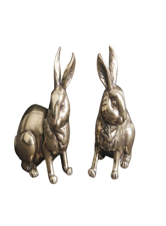 DMtse Brass Set of 2 Rabbit Left and Right Statue Figurines for Animal Sculpture Lover Decor Collectibles Lovely Gift - Image 3