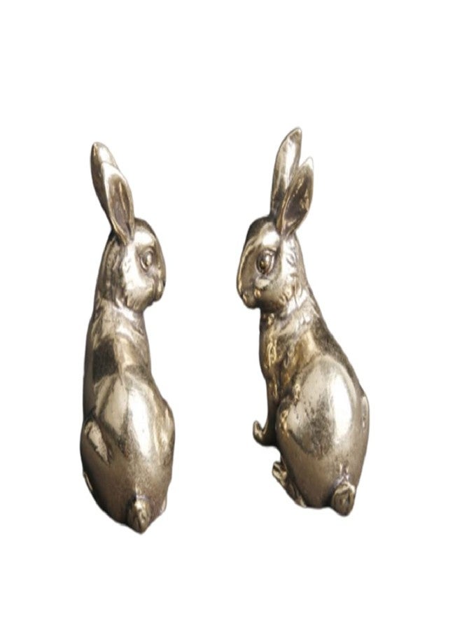 DMtse Brass Set of 2 Rabbit Left and Right Statue Figurines for Animal Sculpture Lover Decor Collectibles Lovely Gift - Image 4