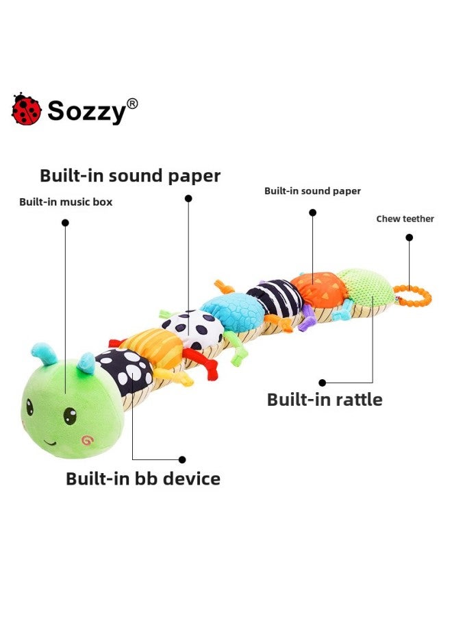 SOZZY Baby Music Caterpillar Height Measuring Ruler Toy Ringing Paper Rattle Early Education Toy Ruler Plush Doll-Color:Green Hairy Worm Tooth Rubber Plate (small Size) - Image 1