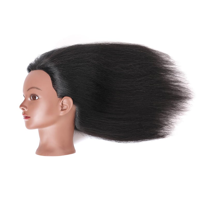 Armmu Mannequin Head with 100% Real Hair, 14" Cosmetology Mannequin Manikin Training Practice Doll Head for Hairdresser Braiding Hair Styling Hairdressing and Clamp Holder- Black - Image 4