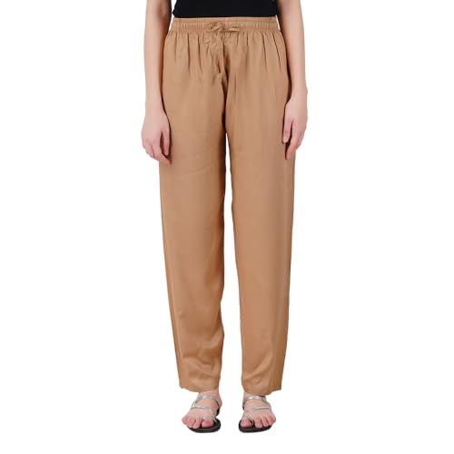 Happy Bunny Rayon Straight Pants for Women, Stylish Solid Regular Fit Kurti Bottom Wear with Elastic Waist, Adjustable Drawstring & Side Pocket, Casual, Office (XL, Mustard Yellow) - Image 1