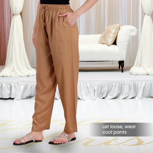 Happy Bunny Rayon Straight Pants for Women, Stylish Solid Regular Fit Kurti Bottom Wear with Elastic Waist, Adjustable Drawstring & Side Pocket, Casual, Office (XL, Mustard Yellow) - Image 5