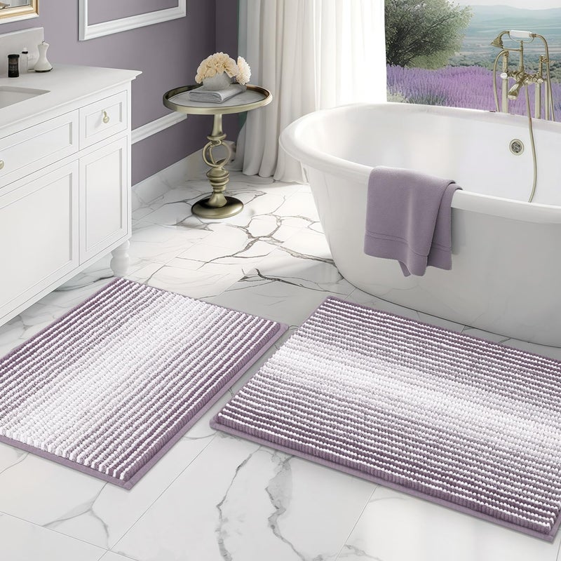 BSICPRO Bathroom Rugs and Mats Sets, 2 Piece Thick Absorbent Chenille Bath Mat Rug Set Non Slip, Soft Shaggy Bath Room Floor Mats for Bathroom, Machine Washable (Lavender Purple, 20" x 32" Plus 16" x 24") - Image 1