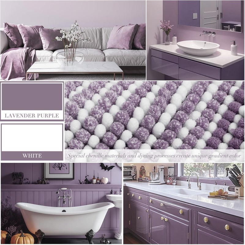 BSICPRO Bathroom Rugs and Mats Sets, 2 Piece Thick Absorbent Chenille Bath Mat Rug Set Non Slip, Soft Shaggy Bath Room Floor Mats for Bathroom, Machine Washable (Lavender Purple, 20" x 32" Plus 16" x 24") - Image 2