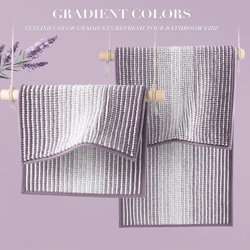 BSICPRO Bathroom Rugs and Mats Sets, 2 Piece Thick Absorbent Chenille Bath Mat Rug Set Non Slip, Soft Shaggy Bath Room Floor Mats for Bathroom, Machine Washable (Lavender Purple, 20" x 32" Plus 16" x 24") - Image 5