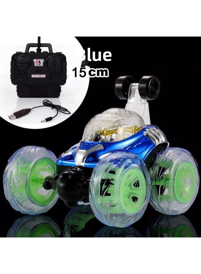 Rolling Stunt Car Dump Truck Remote Control Car Off-Road Remote Control Car Model Charging Electric Racing Car Kidsren's Toy Car Boy-Color:15cm Blue [direct Charging Cable]/six Pieces Of Music-Proportion:Stunt Car Usb Charging [two Sets Of Body Batteries]  - Image 1