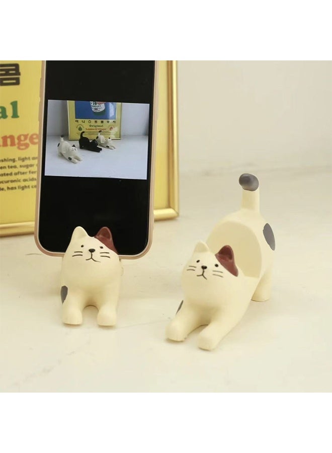 تمتد كسولة الخصر القط سطح المكتب موقف القط الأسود زخرفة كسول الهاتف المحمول حامل الراتنج الحرف اليدوية - Image 2