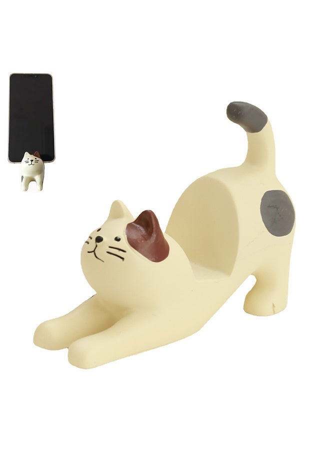 تمتد كسولة الخصر القط سطح المكتب موقف القط الأسود زخرفة كسول الهاتف المحمول حامل الراتنج الحرف اليدوية - Image 1