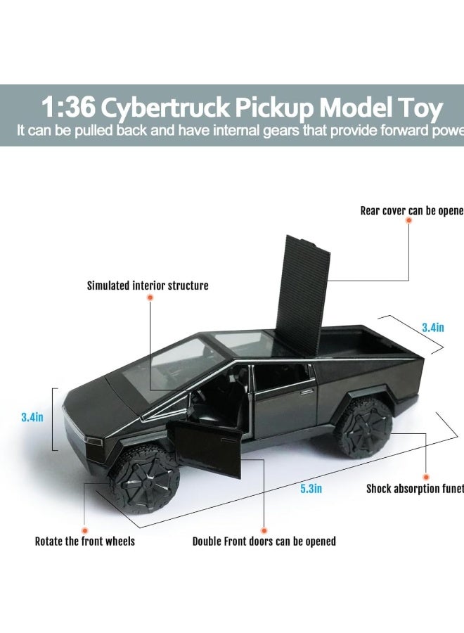 شابية سيارة تسلا سايبر شاحنة نموذجية بمقياس 1:36، سيارة معدنية مصبوبة حصرية، سيارة لعبة معدنية مصبوبة بأبواب قابلة للفتح وموسيقى خفيفة، أفضل هدايا ألعاب الأطفال - Image 3