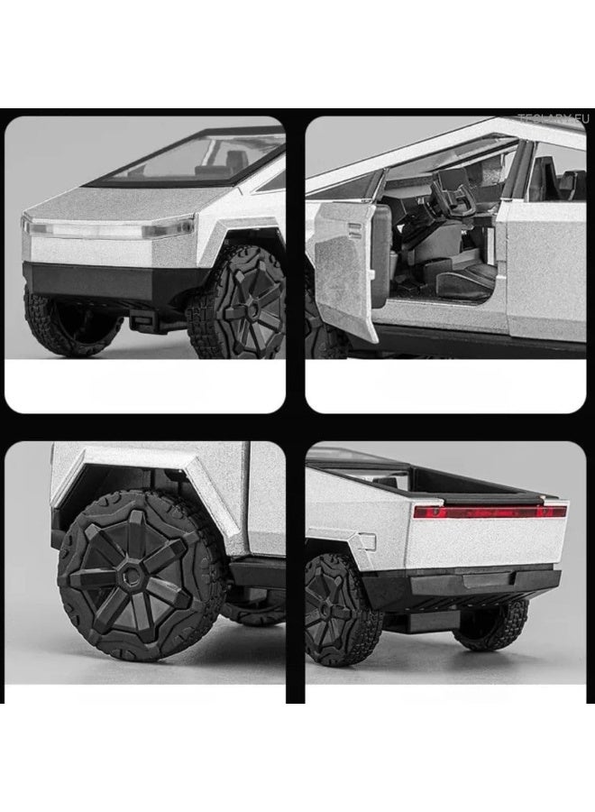 شابية سيارة تسلا سايبر شاحنة نموذجية بمقياس 1:36، سيارة معدنية مصبوبة حصرية، سيارة لعبة معدنية مصبوبة بأبواب قابلة للفتح وموسيقى خفيفة، أفضل هدايا ألعاب الأطفال - Image 2
