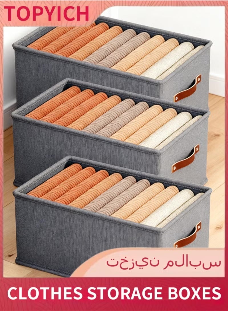 توبيتش 3 قطع بوكسات تخزين ملابس - صندوق قابل للطي مع مقابض، قابل للغسيل، يُستخدم لألبرع/ملابس في المنزل وال مكتب (رمادي) - Image 1