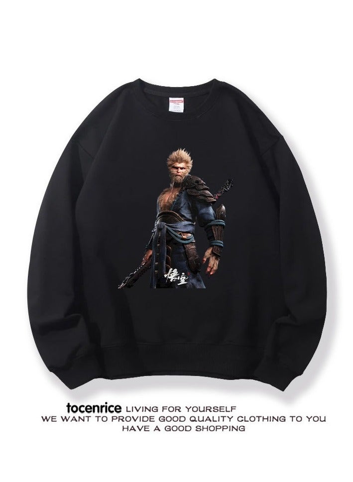 MQD Black Mythical Loose Round Neck Hoodie 