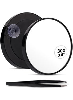 SAVITA 30X Magnifying Mirror, 3.5 Inch Magnifying Makeup Mirror with Suction Cup and Tweezers Portable Travel Makeup Mirror for Makeup Eye Makeup Eyelashes 