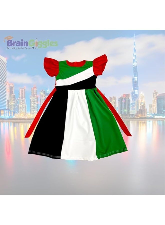 BrainGiggles UAE National Day Dress for Girls - Eid al Etihad National Day Costume UAE Flag Dress for Girls - Image 1