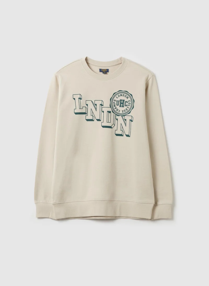 او في اس French Terry Sweatshirt With Lettering Print