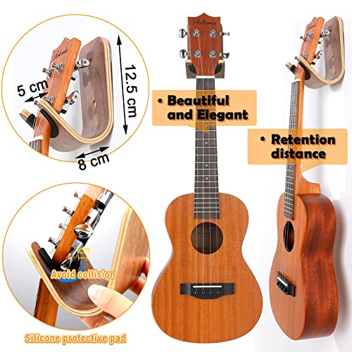 Yookeer Guitar Wall Mount Holder Guitar Hanger with Pick Slot Skateboard Rack Modern Design Guitar Hook Ukulele Stand Wooden Violin Display Stand with Tool for Storage Bass Acoustic Mandolin Banjo (2 Sets) - Image 2