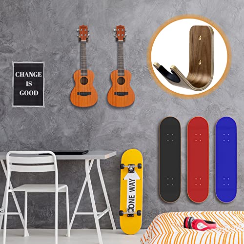 Yookeer Guitar Wall Mount Holder Guitar Hanger with Pick Slot Skateboard Rack Modern Design Guitar Hook Ukulele Stand Wooden Violin Display Stand with Tool for Storage Bass Acoustic Mandolin Banjo (2 Sets) - Image 5