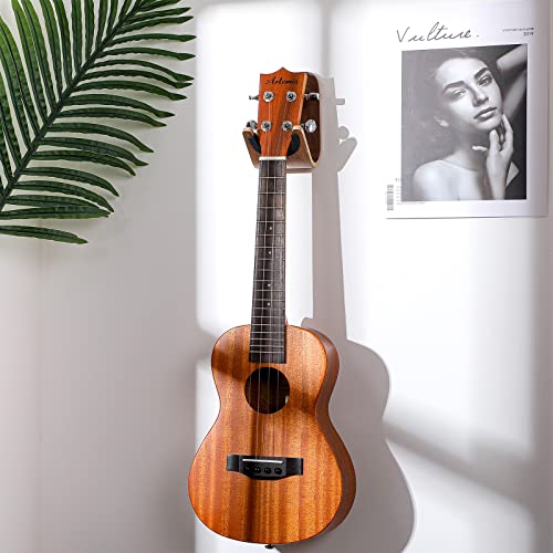 Yookeer Guitar Wall Mount Holder Guitar Hanger with Pick Slot Skateboard Rack Modern Design Guitar Hook Ukulele Stand Wooden Violin Display Stand with Tool for Storage Bass Acoustic Mandolin Banjo (2 Sets) - Image 4