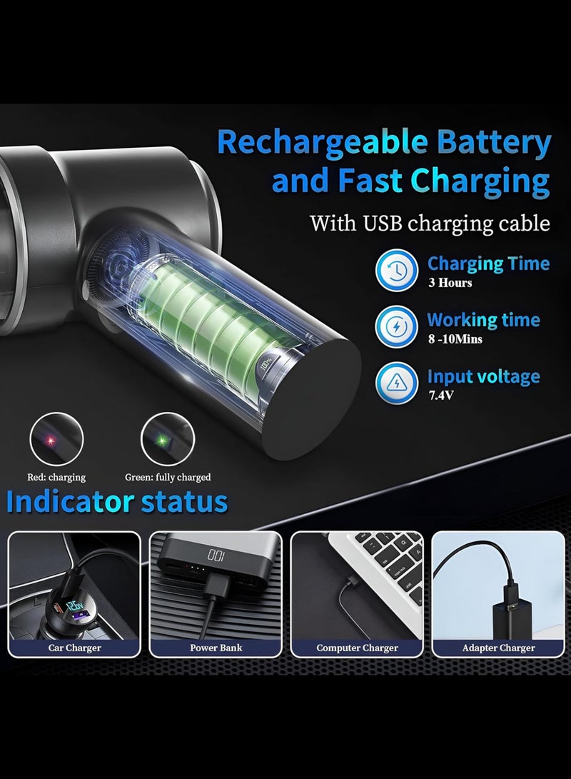 مكنسة كهربائية محمولة 3 في 1 للسيارة والمنزل | عالية الطاقة، قابلة لإعادة الشحن عبر USB، مكنسة كهربائية محمولة للتنظيف الرطب والجاف - لاسلكية، صغيرة الحجم وخفيفة الوزن (أسود) - Image 4