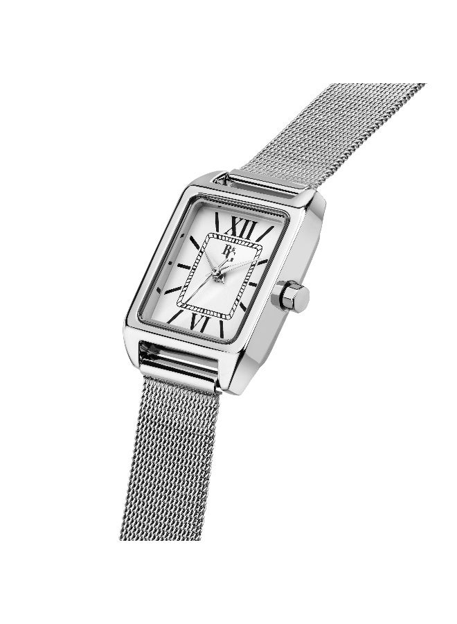 B&G Women's White Rectangular Analog Dial with Silver Stainless Steel Band Watch - 22mm - R3853324505 - Image 2