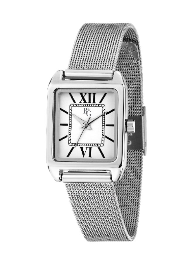 B&G Women's White Rectangular Analog Dial with Silver Stainless Steel Band Watch - 22mm - R3853324505 - Image 1