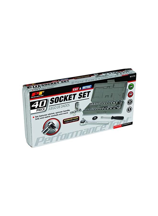 Performance Tool Tool W1173 Sae/Metric 40-Piece Socket Set (1/4" & 3/8" Drive), Silver  - Image 4