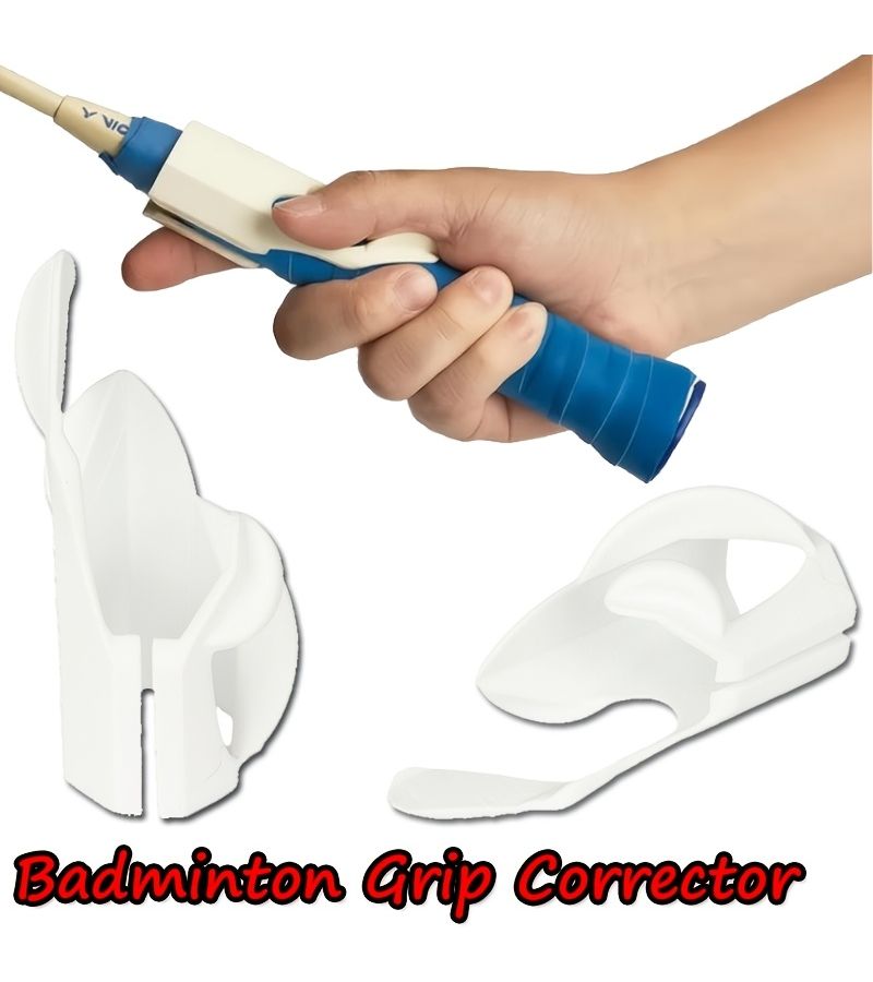White Badminton Racket Grip Trainer Corrector Lightweight Easy Install Forehand Backhand Posture Training Aid for Beginners - Image 1