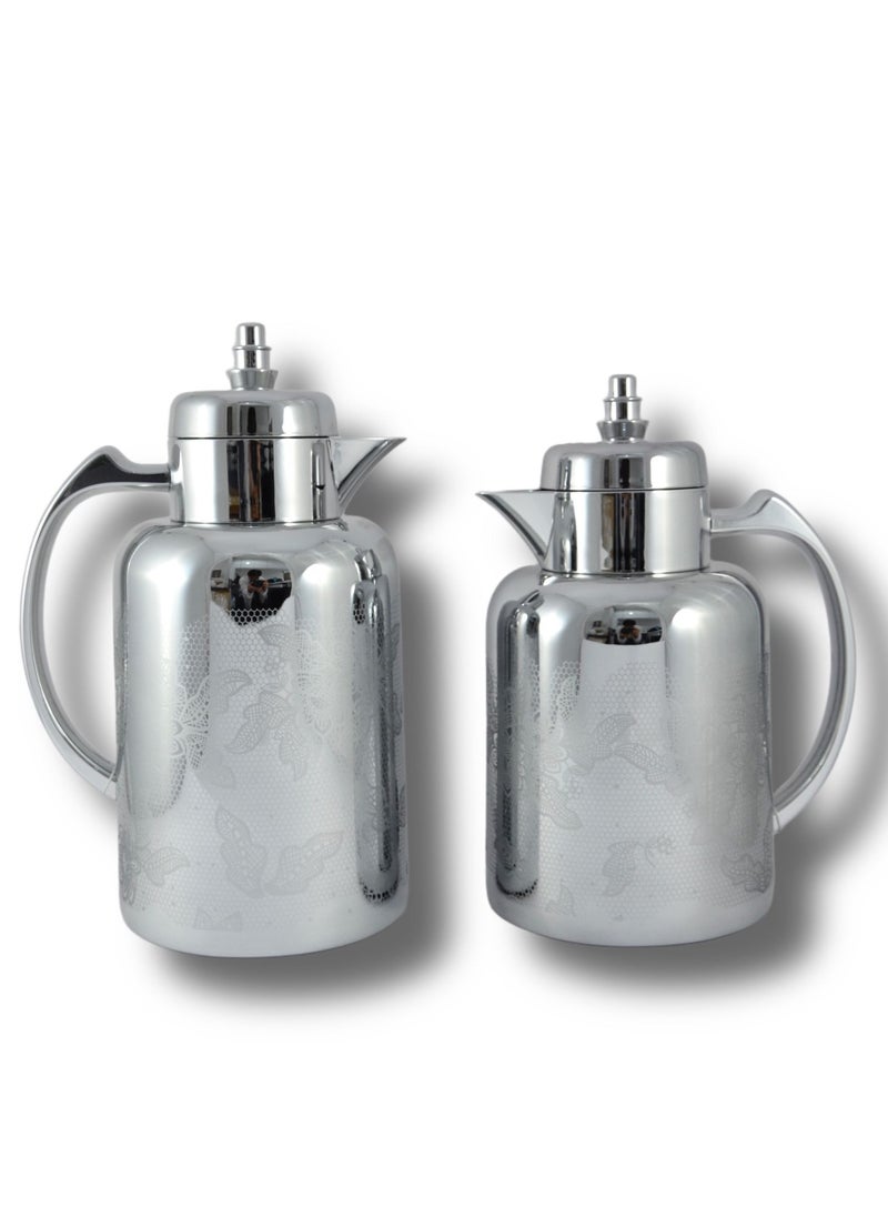 Homemaker 2-Piece Tea & Coffee Flask - 0.7 Liter & 1 Liter Capacity - Glass Inner - ABS Body - Silver  - Image 1
