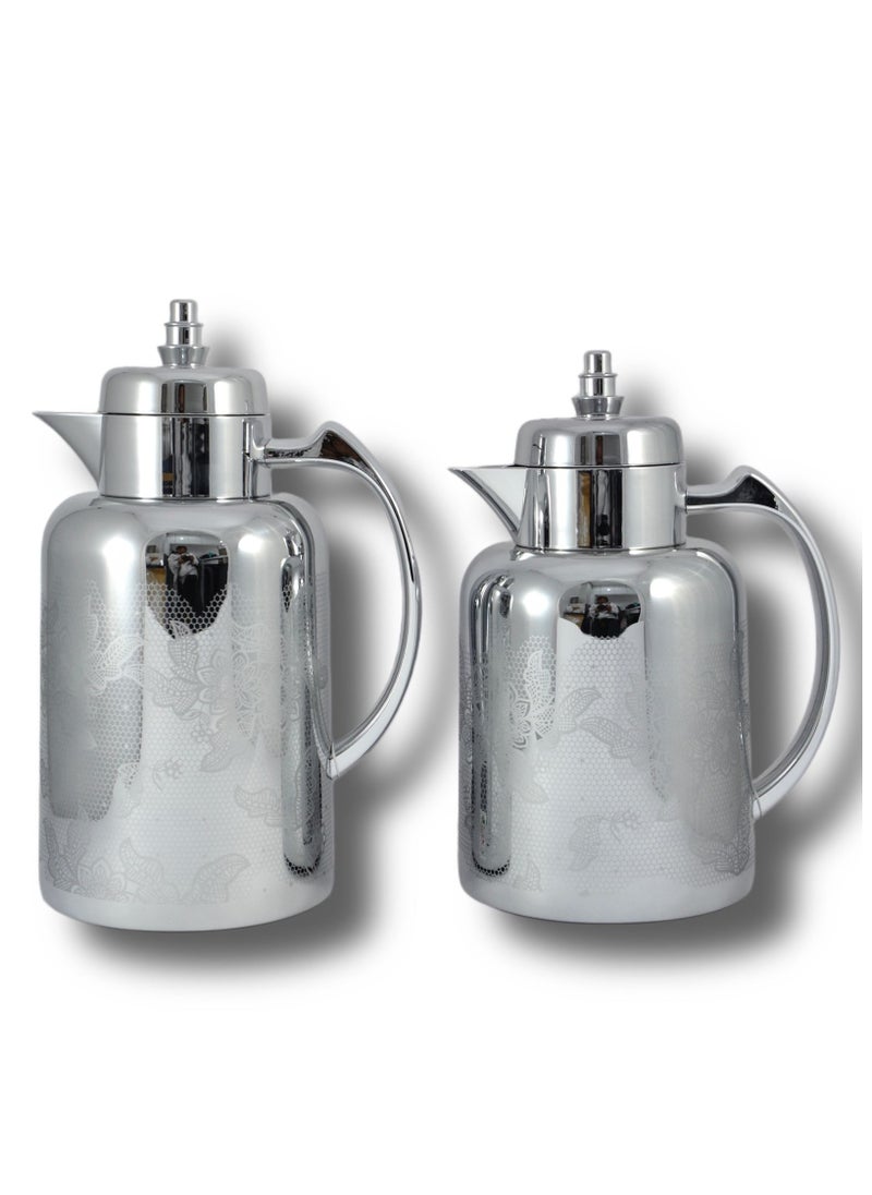 Homemaker 2-Piece Tea & Coffee Flask - 0.7 Liter & 1 Liter Capacity - Glass Inner - ABS Body - Silver  - Image 3