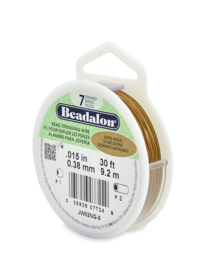 Beadalon 7 Strand Stainless Steel Bead Stringing Wire, 0.015 in / 0.38 mm, Satin Gold, 30 ft / 9.2 m - Image 1