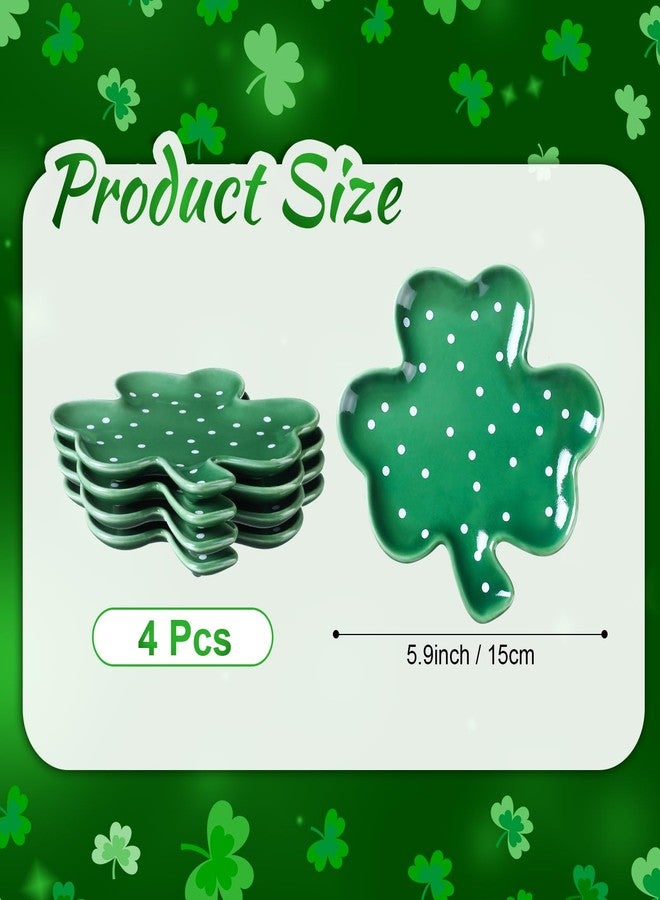 FillTouch 4 Pcs 5.91'' St. Patrick's Day Ceramic Shamrock Plates Candy Dish Clover Serving Platters Green Shamrock Dessert Plates Irish Trays Bowls for St. Patrick's Day Party Dinner - Image 3
