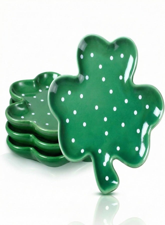 FillTouch 4 Pcs 5.91'' St. Patrick's Day Ceramic Shamrock Plates Candy Dish Clover Serving Platters Green Shamrock Dessert Plates Irish Trays Bowls for St. Patrick's Day Party Dinner - Image 1