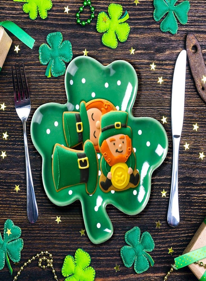 FillTouch 4 Pcs 5.91'' St. Patrick's Day Ceramic Shamrock Plates Candy Dish Clover Serving Platters Green Shamrock Dessert Plates Irish Trays Bowls for St. Patrick's Day Party Dinner - Image 4
