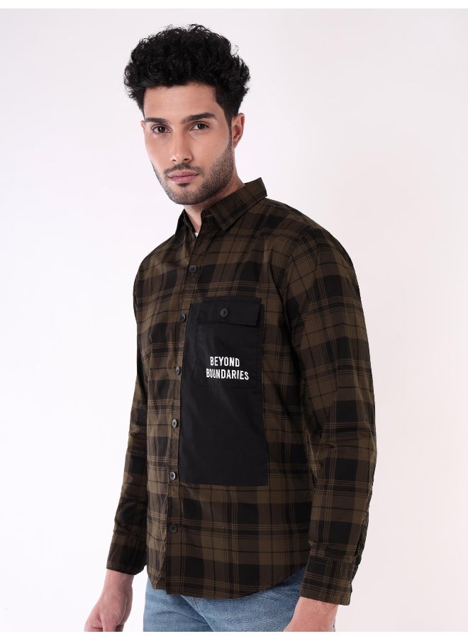 Beyoung Single Pocket Brown Checked Shirts for Men  - Image 5