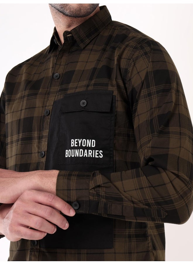 Beyoung Single Pocket Brown Checked Shirts for Men  - Image 2