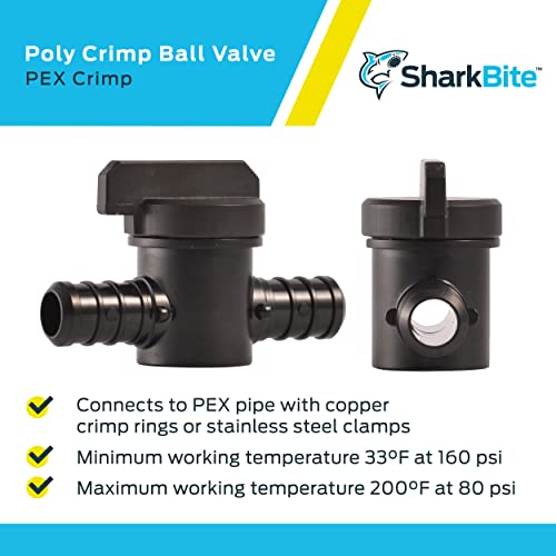 SharkBite 1/2 Inch Poly Crimp Ball Valve, Pack of 2, PEX Pipe, PE-RT, 24606Z2 - Image 4