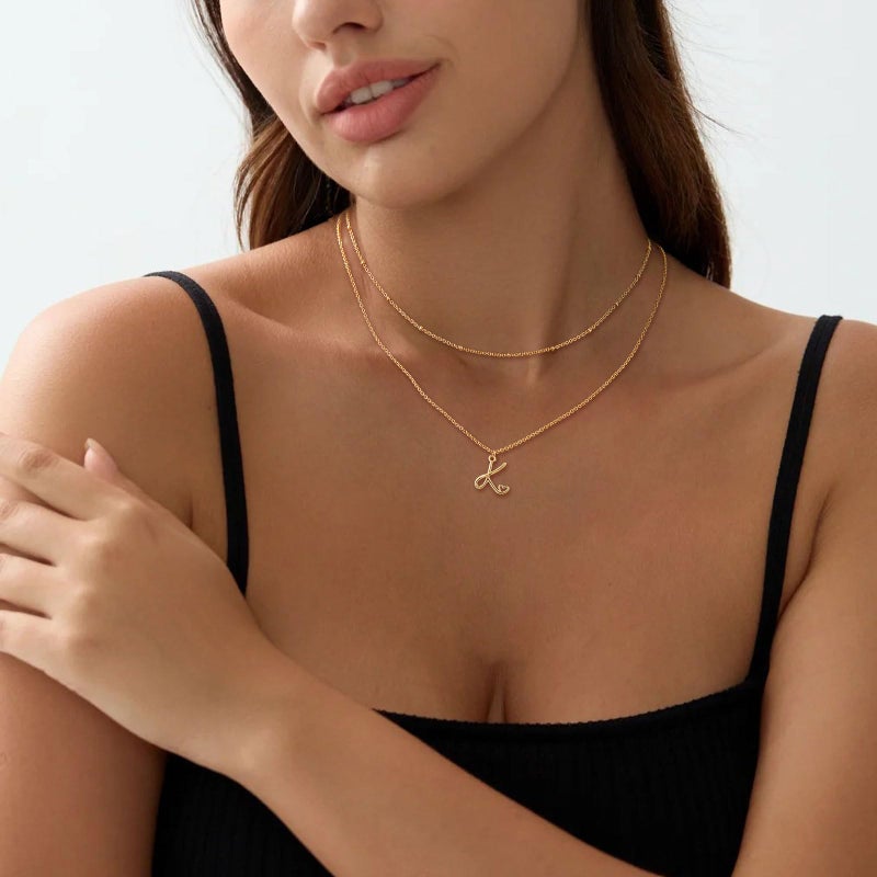 Bellino Initial Necklaces for Women 14K Gold A-Z Letter Heart Choker Letter Necklace Gold Trendy Dainty Layered Initial Pendant for Women(A) - Image 3