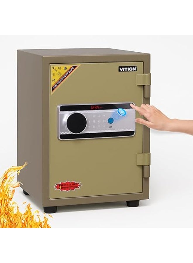 VITION Fireproof Safe Box with Biometric Fingerprint & Digital Keypad Lock, 2 Hours Fire Rated Safety Locker (Size, 50.5x33x32cm, Weight 39.5Kg) Green - Image 1