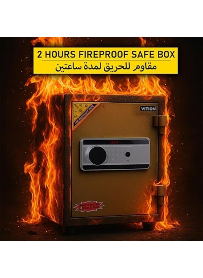 VITION Fireproof Safe Box with Biometric Fingerprint & Digital Keypad Lock, 2 Hours Fire Rated Safety Locker (Size, 50.5x33x32cm, Weight 39.5Kg) Green - Image 2