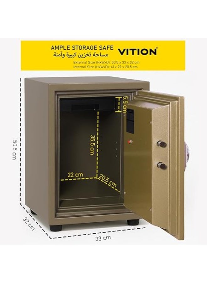 VITION Fireproof Safe Box with Biometric Fingerprint & Digital Keypad Lock, 2 Hours Fire Rated Safety Locker (Size, 50.5x33x32cm, Weight 39.5Kg) Green - Image 4