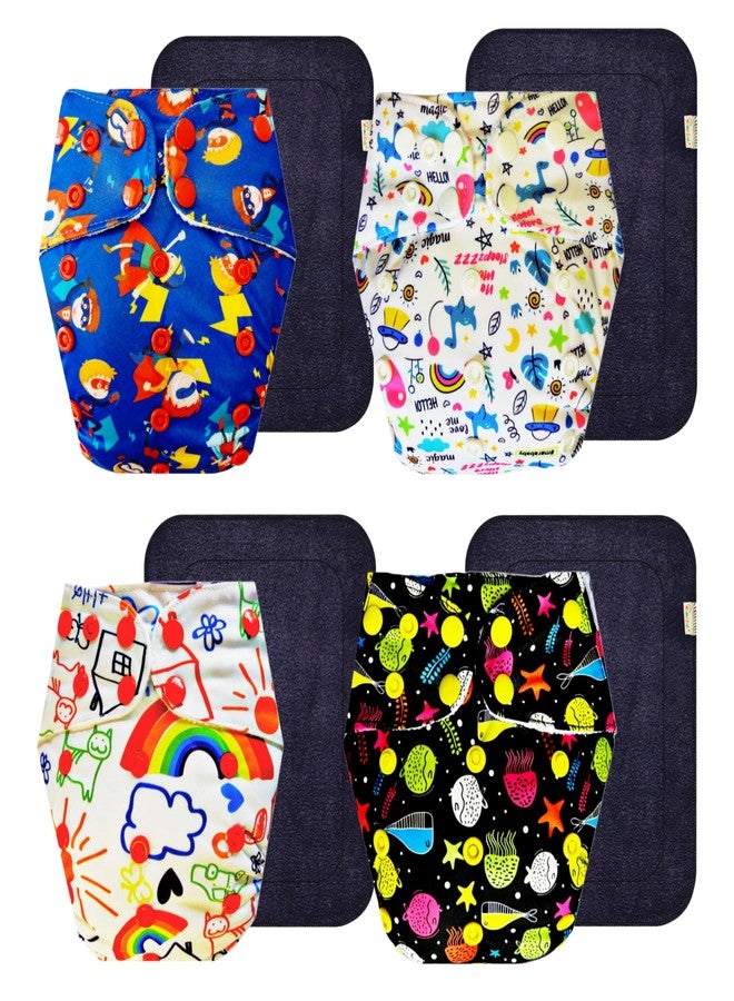 حفاضات قماشية فاخرة من دمبلدو مع حشوة سوداء (عبوة من 4 قطع) | شعور بالجفاف والراحة | وسادة ماصة من 6 طبقات | سريعة الجفاف | مثالية لفصل الصيف الهندي | من 3 أشهر إلى 3 سنوات | مناسبة للجنسين - Image 1